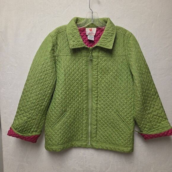 The Quacker Factory Silk Quilted Blazer Jacket Rhinestones Medium Green Pink QVC - Picture 1 of 13